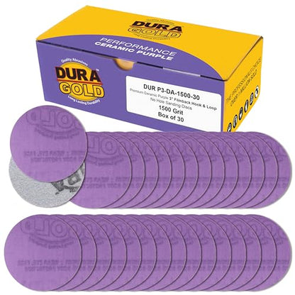 Dura-Gold Premium 1500 Grit 3" Purple Film Ceramic Sanding Discs, Box of 30 - style: 1500 Grit