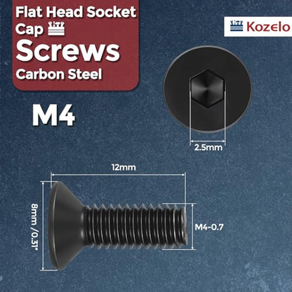 50Pcs[M4-0.7x12] Flat Head Socket Cap Screw Countersunk Bolt - size: M4-0.7x12mm