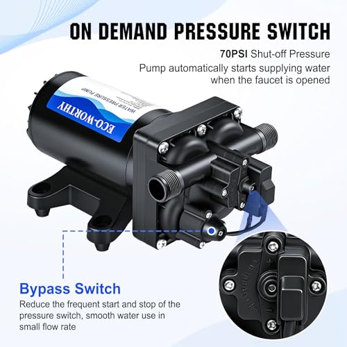 ECO-WORTHY 110V AC Fresh Transfer Diaphragm Water Pump On Demand 5.5GPM 70PSI High Pressure Water Booster Pump 110 Volt with Pressure Switch for Irrigation Garden Hose Sprinkler Home RV - color: Black 7