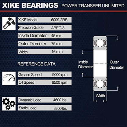 XIKE 6009-2RS Sealed Deep Groove Ball Bearings, 45x75x16 mm, 10-Pack - size: 6009-2RS - 45x75x16 mm