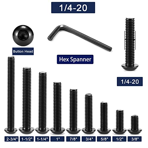 1/4-20 x 5/8" Button Head Socket Cap Bolts Screws, 10Pcs 304 Stainless Steel 18-8, Allen Hex Drive, Black Oxide by SG TZH(with Hex Spanner) - size: 1/4-20 x 5/8"