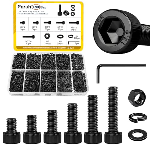 1200pcs M2 Hex Socket Head Screws Assortment Kit,M2x4/6/8/10/12/16 mm - size: M2 1200pcs