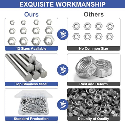 Hex Nuts, 5/16"-18, 55pcs Stainless Steel Nuts,Coarse Thread Hexagon Nut - size: 5/16"-18 55Pcs