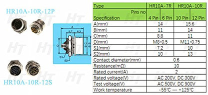 HangTon Panel Mount Metal Connector Circular Push Pull Electrical Industrial Socket (6 Pin, Female) HR10A-7R-6S - color: Female, size: 6 Pin