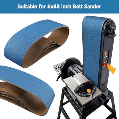 6-Piece Premium 6 x 48 Inch Zirconia Sanding Belts 40-400 Grit - color: Mix Grit, size: 6 x 48 Inch
