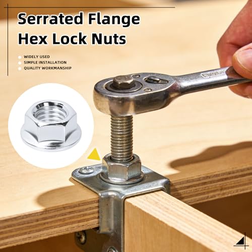 150Pcs M3 M4 M5 M6 M8 M10 Serrated Flange Nuts, Carbon Steel Yellow Zinc Plated Metric Flange Hex Lock Nuts for DIY Home Mechanism