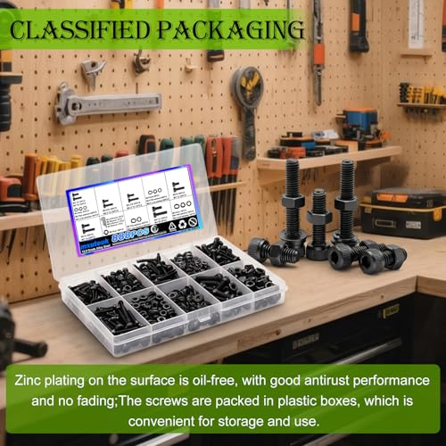 mxuteuk 888PCS Metric Screws Assortment,M4 M3 M2.5 M2 Screws Kit, Suitable for 3D Printing DIY, Grade 12.9 Alloy Steel Hex Socket Head Cap Bolts Nuts and Washers Kit, Black Zinc Plated - size: 888PCS M2-M4