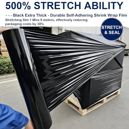 Black Stretch Wrap Film 20" x 820ft 80 Gauge Industrial Strength-4 Pack - color: Black 4 Pack