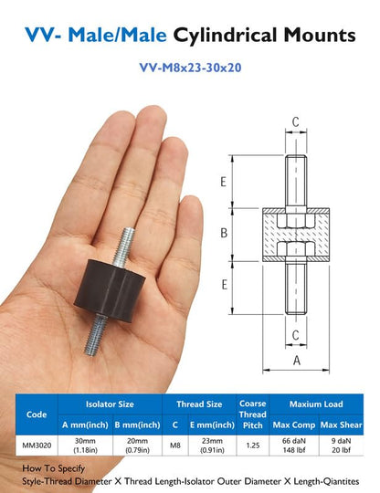 EASYEAH M8 Rubber Vibration Isolator Mounts Double Stud Shock Absorber - size: VV-M8x23-30x20