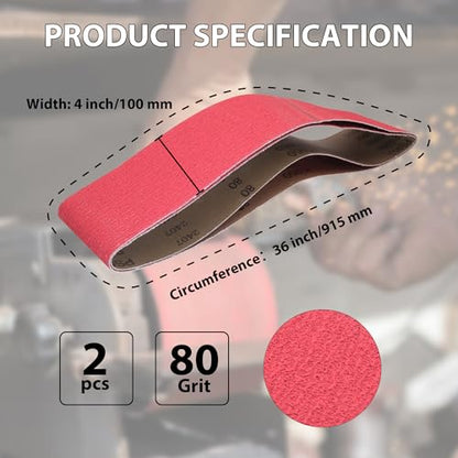 4x36 Ceramic 80 Grit Sanding Belts for Belt Sander, 2 Pack - color: Ceramic, size: 80 Grit