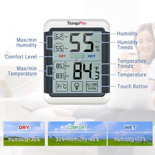 TempPro TempAir Digital Indoor Hygrometer Thermometer with Touchscreen - size: Indoor