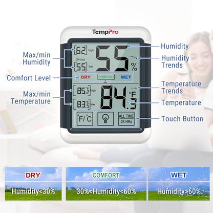 TempPro TempAir Digital Indoor Hygrometer Thermometer with Touchscreen - size: Indoor