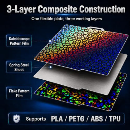 P1S Build Plate, P2S Build Plate for Bambu A1 X2D P1P X1 X1C X1E, 257×257mm - style: Flake+ Kaleidoscope