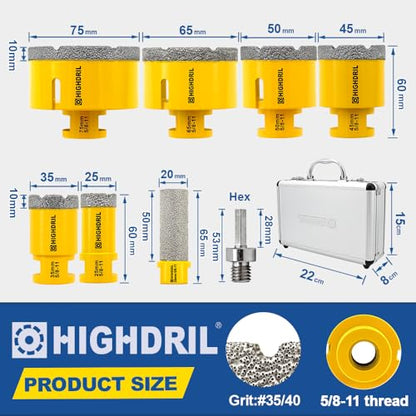 HIGHDRIL Diamond Drill Bits Kit with 5/8-11 for Porcelain Tile Ceramic - size: Thread Set2
