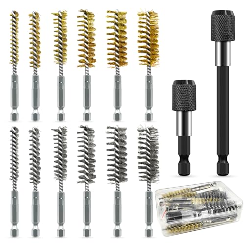14-Piece Bore Brush Set - 304 Stainless Steel & Brass Drill Wire