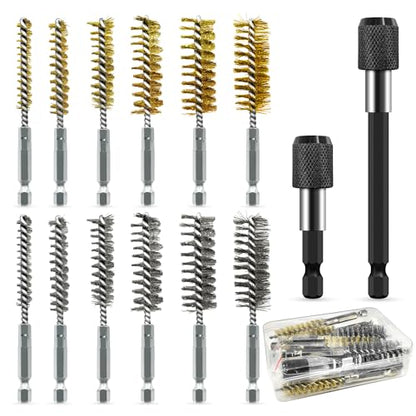 14-Piece Bore Brush Set - 304 Stainless Steel & Brass Drill Wire