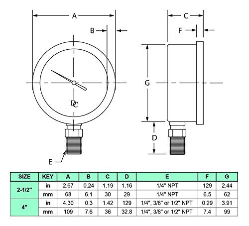 4" All Stainless Steel Oil Filled Vacuum Gauge, 1/4" NPT, 30HG/15 PSI - size: [-30HG/15 PSI]