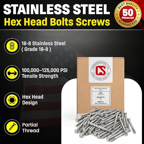 Chenango Supply 1/4-20 x 3 Stainless Hex Head Bolts - size: 1/4-20x3"(50pcs)