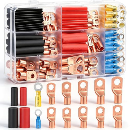 Twidec/130PCS Battery Cable Lugs Kit Copper Wire Lug AWG2 4 6 8 10 12 14 16 - color: 130PCS
