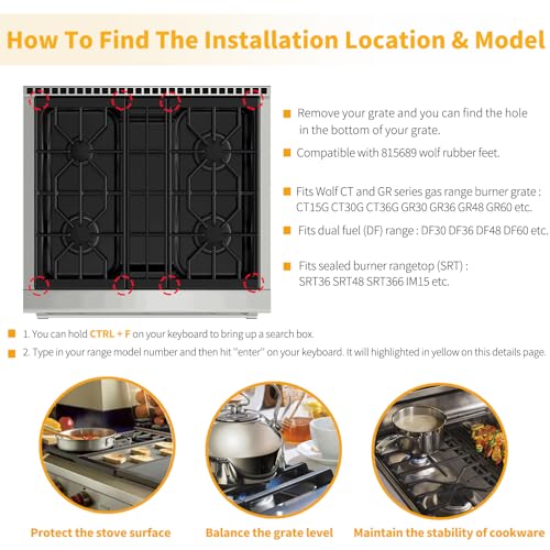 Allstare 815689 Grate Rubber Feet for Wolf CT Gas Cooktop, GR Series Gas Range Burner Grate Pad Range Parts Wolf Gas Cooktop Burner Grate Feet Bumpers Also Fit Other Brand Stove 12 Pack