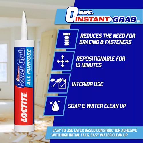 Loctite Power Grab Express All Purpose Construction Adhesive, 9 fl oz Cartridge, 12 Pack - Versatile Construction Glue for Cement, Tile, Wall & More - size: 12 Pack, style: 9 fl oz