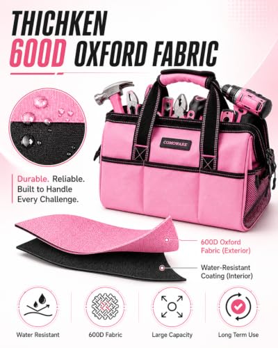 13-Inch Tool Bag for Women, Pink Soft Storage Bag with Inside Pockets - color: Pink