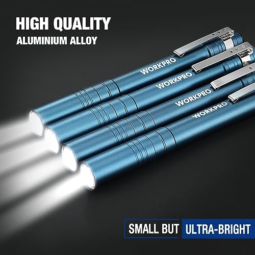 WORKPRO LED Pen Light, Aluminum Pen Flashlight, Pocket Flashlight with Clip - color: Blue