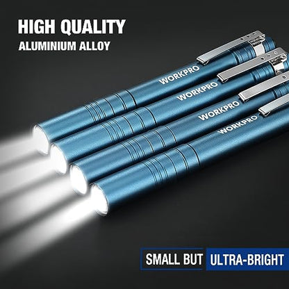 WORKPRO LED Pen Light, Aluminum Pen Flashlight, Pocket Flashlight with Clip - color: Blue