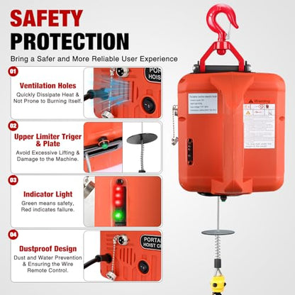 Nilight 3-in-1 Electric Hoist Winch, 1100LBS 1500W Portable Power Winch Crane with Manual Wired Wireless Remote Control, 110V Electric Hoist 25FT Lifting Height for Garage Warehouses Factories, Orange - size: 1100LBS Orange