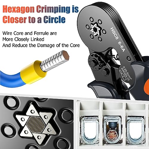 Preciva Ferrule Crimping Tool Kit with 1900PCS Wire Connectors, Hexagonal AWG23-10 Sawtooth Self-Adjustable Ratchet Wire Terminals Crimper Kit