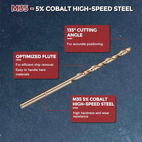 5pcs Drill Bit 3/32" Diameter 2.381mm M35 5% Cobalt HSS for Metal - size: 3/32" (2.381mm)