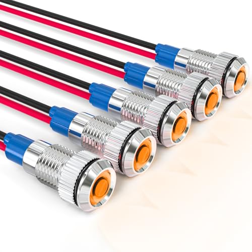 GASHER 5 PCS Energy Saving Indicator Light, LED Light 12V/24V/110V 20mA Panel Mount Light, Mounting Hole Size 8mm(5/16inch) Yellow LED (24V) - color: Yellow, size: 8MM（24V）