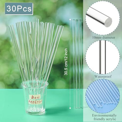 Zopeal 30 Pcs 12" Clear Acrylic Dowel Rod for Craft,0.39'' /10mm Diameter - size: 0.39 Inch (10 mm) Diameter
