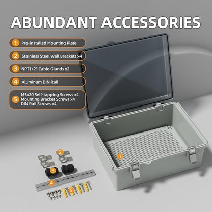 Joinfworld Electrical Box Weatherproof Plastic Junction Box 15.7x11.8x7.1 Outdoor WiFi Nema 4 Enclosure Clear Cover for Electric Connection Exterior Project - size: 15.7"x11.8"x7.1" Clear