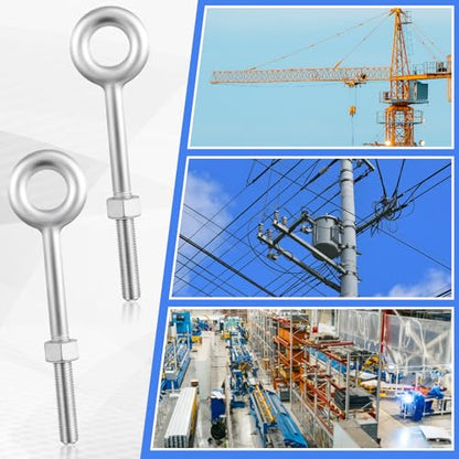 LEIFIDE 8 Pack 3/4'' x 8" Eye Bolt Heavy Duty with Nut for Wood - size: 3/4'' x 8"