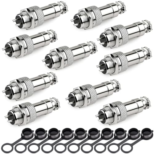 Clyxgs 2-Core Aviation Plug Connector Male Female 12mm Panel Mount Metal Wire Adapter Waterproof Cap 10PCS - style: GX12-2-10
