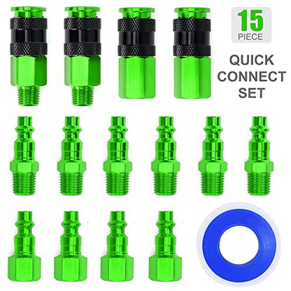 Aluminum Air Fittings, 1/4" NPT, 15 Pieces, Green - color: Green, size: 15 Pieces