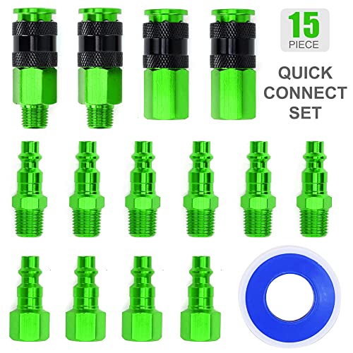 Aluminum Air Fittings, 1/4" NPT, 15 Pieces, Green - color: Green, size: 15 Pieces