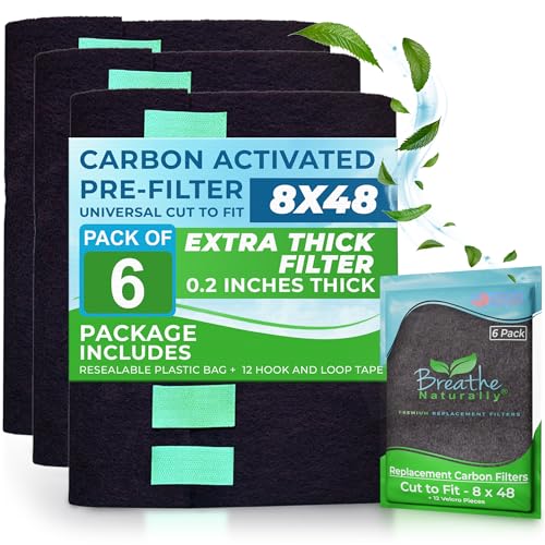 Breathe Naturally Universal 8x48 Cut-to-Fit Activated Carbon Filter (6 Pack) Charcoal Air Filter Sheet for Air Purifiers - size: 6 Pack, style: 8x48