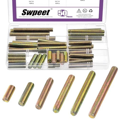 Swpeet 50Pcs 6 Sizes M8 x 20/30/ 40/50/ 60/ 70mm Galvanized Carbon Steel Fully Threaded Rod Assortment Kit, Threaded Rods Bar Studs for Furniture Machinery Assembly - style: M8