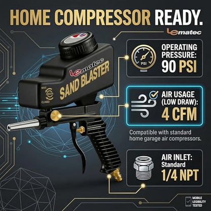 LE LEMATEC Portable Sand Blaster Gun Kit, Pneumatic Tool for Rust Removal - style: Steel Nozzle Black