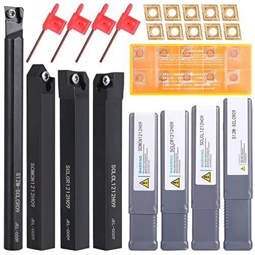 VerRich 14PCS Kit Indexable Lathe Turning Tools,4PCS 1/2"12mm Shank Metal Lathe Tools Holder With 10pcs CMT09T304 Carbide inserts Blade - size: SCLCR09