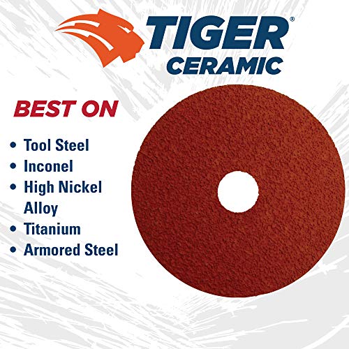 Weiler 69852 Tiger Ceramic Alumina Resin Fiber Sanding & Grinding Disc, 4-1/2" Diameter, 50 Grit, 7/8" Arbor Hole (Pack of 25) - size: 7/8" Arbor, style: 50 Grit