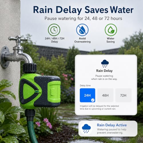 Smart WiFi Hose Timer No Hub Required, App-Controlled Sprinkler Timer for Garden Hose, Automatic Watering Timer for Lawn Yard Greenhouse, Rain Delay, 3/4 Inch Faucet, IP65 Waterproof - style: WiFi Water Timer