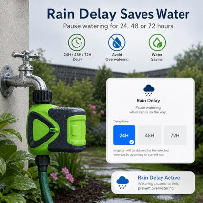 Smart WiFi Hose Timer No Hub Required, App-Controlled Sprinkler Timer for Garden Hose, Automatic Watering Timer for Lawn Yard Greenhouse, Rain Delay, 3/4 Inch Faucet, IP65 Waterproof - style: WiFi Water Timer