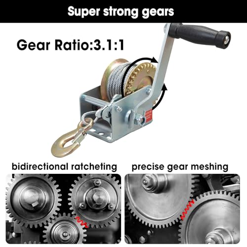 BIG RED ATRT1061CR Torin 600lbs Capacity Manual Hand Crank Winch with 26.3FT Steel Cable (Pack of 6) - size: 600 lbs (Pack of 6), style: Steel Cable