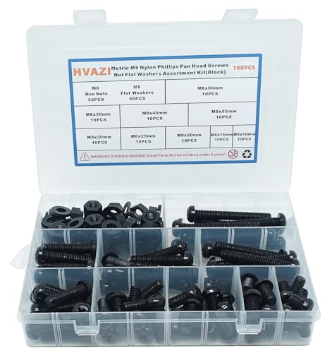 Metric M8 Nylon Black Phillips Pan Head Screw Nut & Flat Washer Kit - color: M8-Black