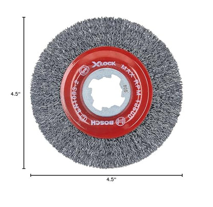 BOSCH WBX418 4-1/2 in. X-Lock Arbor Tempered Steel Crimped Wire Wheel for Applications in De-Burring, Removing Oxides, Flash Removal, Edge Blending (Pack of 3) - size: 4-1/2 In. (Pack of 3), style: Tempered Steel Wire Wheel
