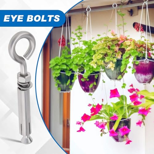 Concrete Eye Bolts 6Pcs, M10 Eyebolt Bolts Stainless Steel Concrete Anchor Eyebolt Screw Hooks, Heavy Duty Brick Anchors Eyebolts Expansion Screw Lifting Ring Bolt Fastener 3/8 for Concrete Wall - size: M10 3/8