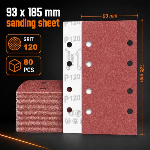 80 PCS 1/3 Sandpaper Sheets 120 Grit 8 Hole - color: GRIT 120